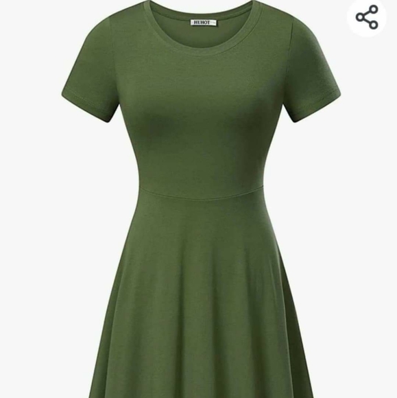 Casual Flared Midi Dress Short Sleeve (Small, Moss Green) - Picture 1 of 4